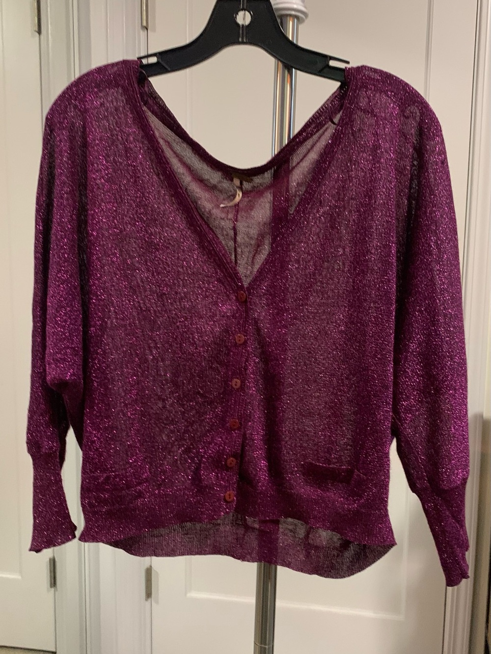 Free People Metallic Plum Button-Front Cardigan